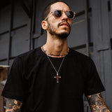 Rosewood Cross Men Necklace, Punk Wooden Pendant