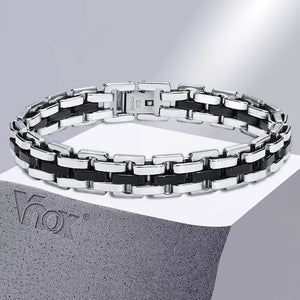 Stylish Men's Stainless Steel Chain Bracelet, Wide Links Wristband