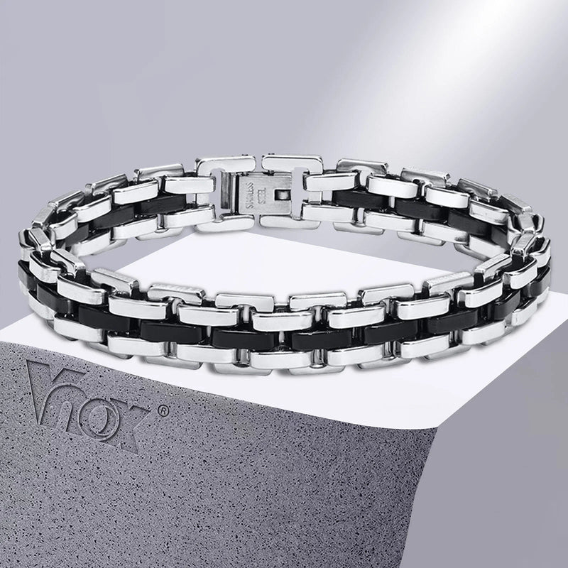 Stylish Men's Stainless Steel Chain Bracelet, Wide Links Wristband