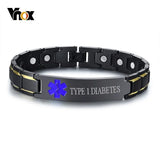 TYPE 1 DIABETES Medical Alert Mens ID Bracelet Engraving Stainless Steel