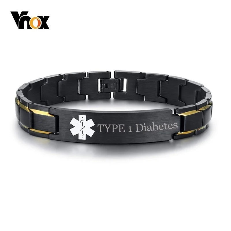 TYPE 2 Diabetes Medical Alert ID Bracelets for Men