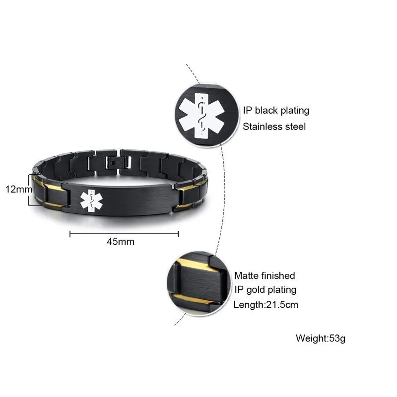 TYPE 2 Diabetes Medical Alert ID Bracelets for Men