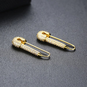 Temperament Safety Pin Earrings with Full CZ Stones