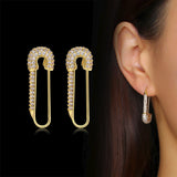 Temperament Safety Pin Earrings with Full CZ Stones
