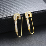 Temperament Safety Pin Earrings with Full CZ Stones