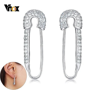 Temperament Safety Pin Earrings with Full CZ Stones