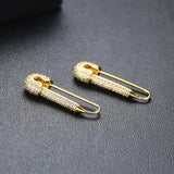Temperament Safety Pin Earrings with Full CZ Stones