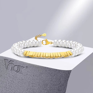 Pearl Beads Bracelet for Women, Triangle Charm Wristband