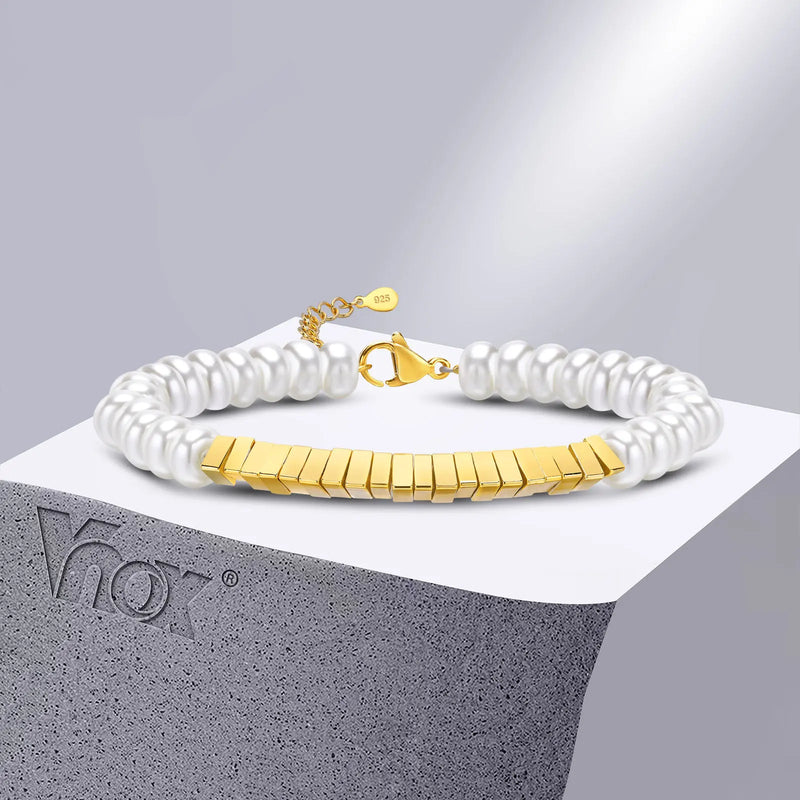 Pearl Beads Bracelet for Women, Triangle Charm Wristband