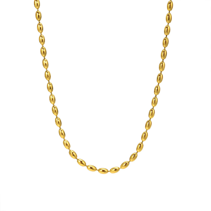 Rugby Balls Beads Chain Choker Necklace, 18K Stainless Steel Collar