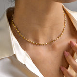 Rugby Balls Beads Chain Choker Necklace, 18K Stainless Steel Collar