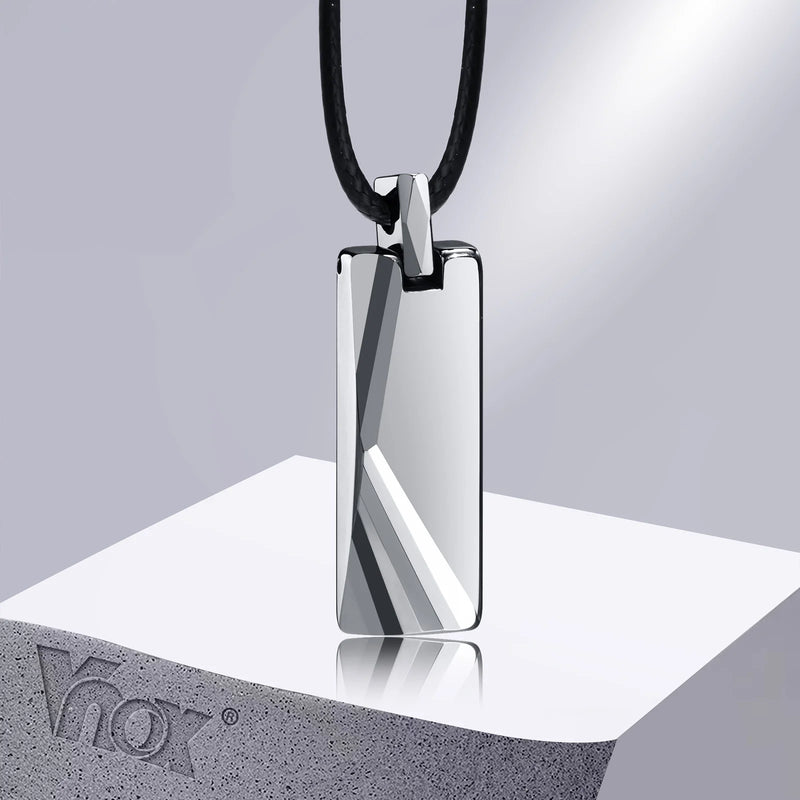 Men's Tungsten Bar Necklace, Geometric Pendant, Casual Jewelry