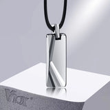 Men's Tungsten Bar Necklace, Geometric Pendant, Casual Jewelry