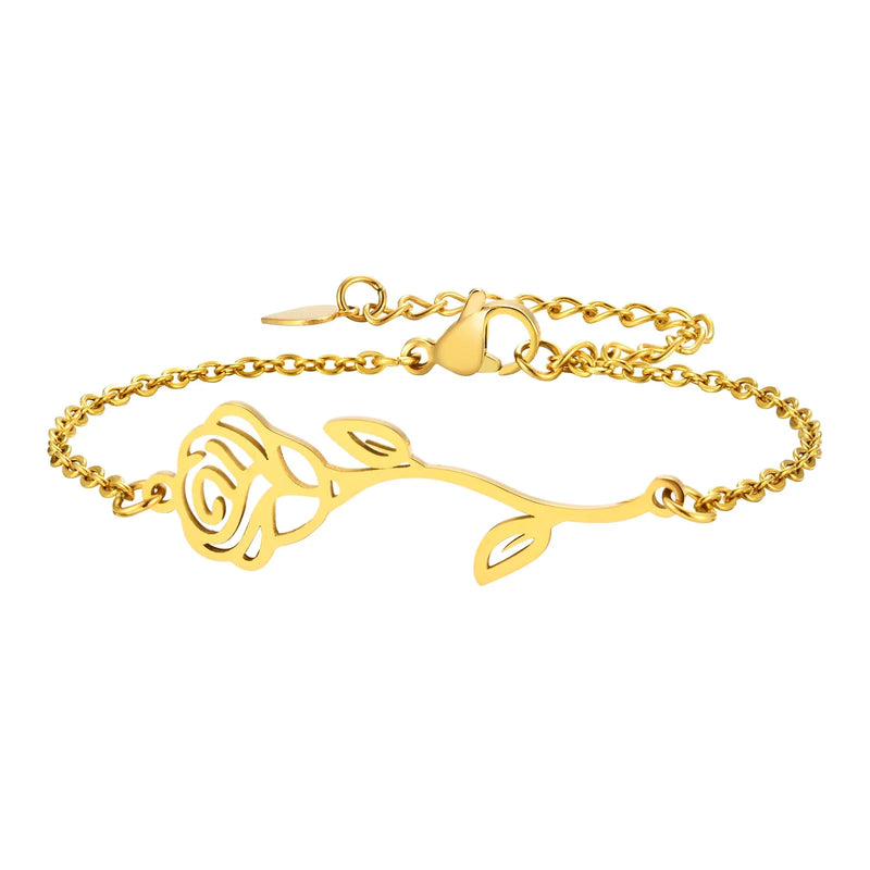 Vintage Rose Charm Bracelets, Stainless Steel Plant Jewelry