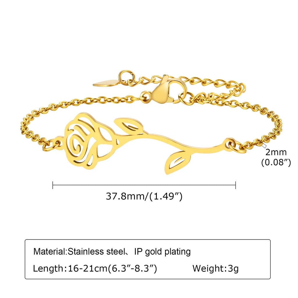 Vintage Rose Charm Bracelets, Stainless Steel Plant Jewelry