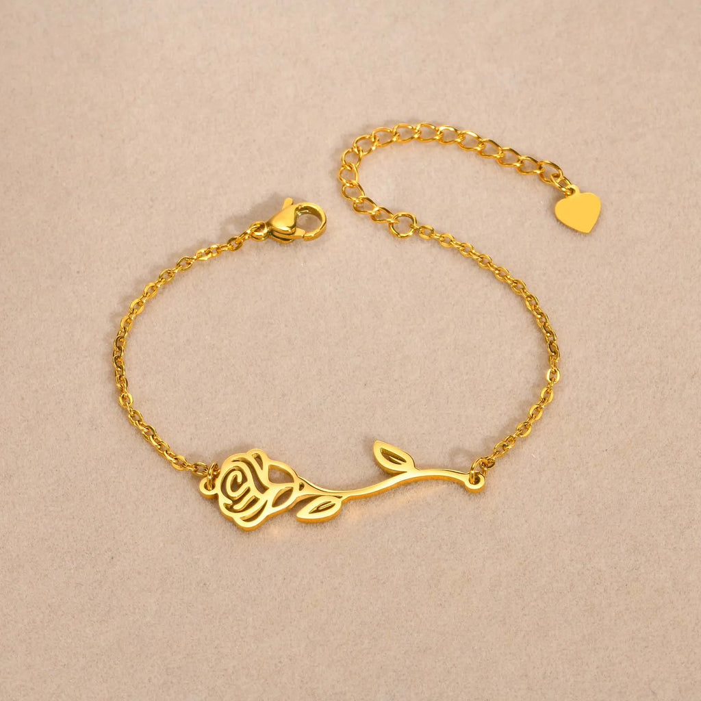 Vintage Rose Charm Bracelets, Stainless Steel Plant Jewelry