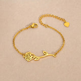Vintage Rose Charm Bracelets, Stainless Steel Plant Jewelry