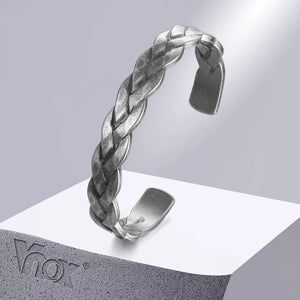 Vintage Twisted Wheat Bracelet, Stainless Steel Cuff Bangle Jewelry