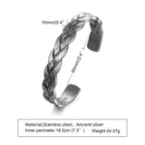 Vintage Twisted Wheat Bracelet, Stainless Steel Cuff Bangle Jewelry