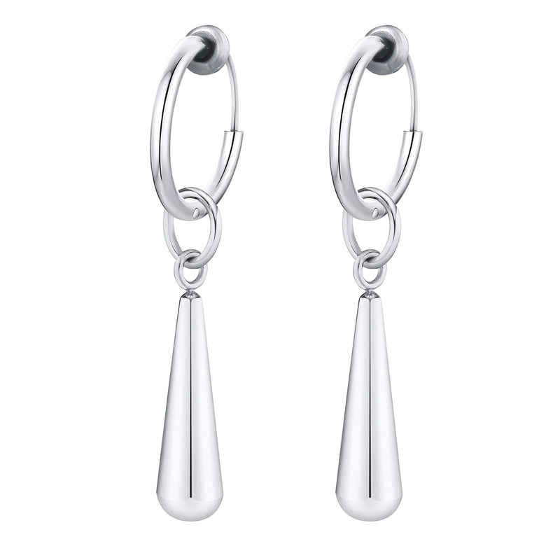 Water Drop Earrings for Women Men, Stainless Steel Clip Ear Accessory