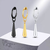 Water Drop Earrings for Women Men, Stainless Steel Clip Ear Accessory