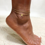 Women A-Z Initial Ankle Bracelet with Double Foot Chain Adjustable