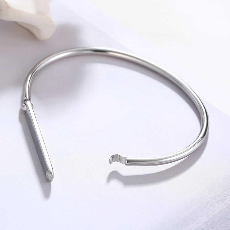 Women's Engrave ID Tag Cuff Bangles Bracelet