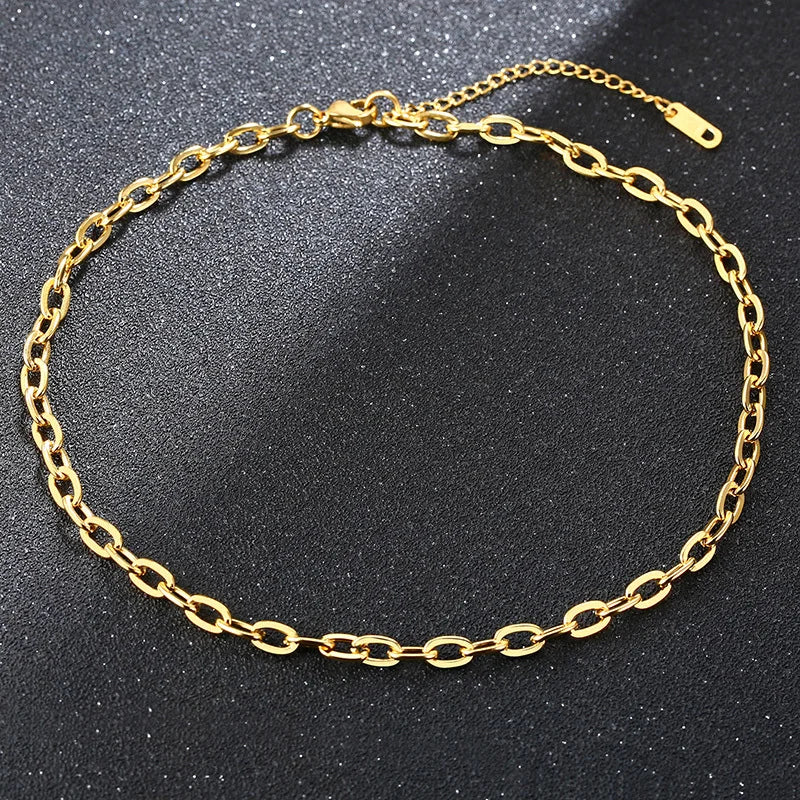 Stainless Steel O Chain Choker Necklace with Tag Clasp