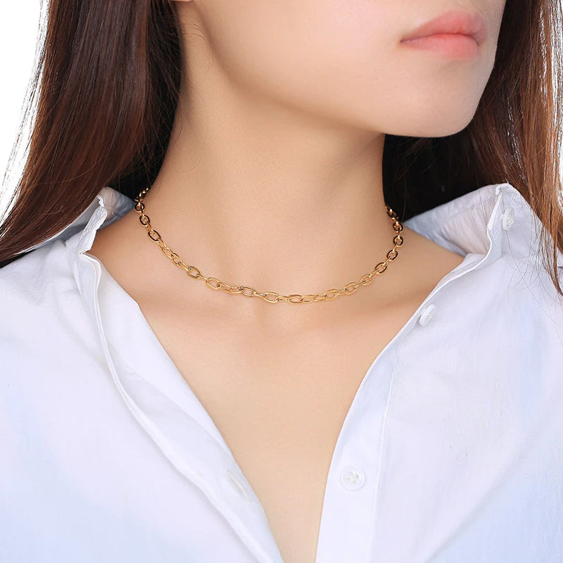Stainless Steel O Chain Choker Necklace with Tag Clasp