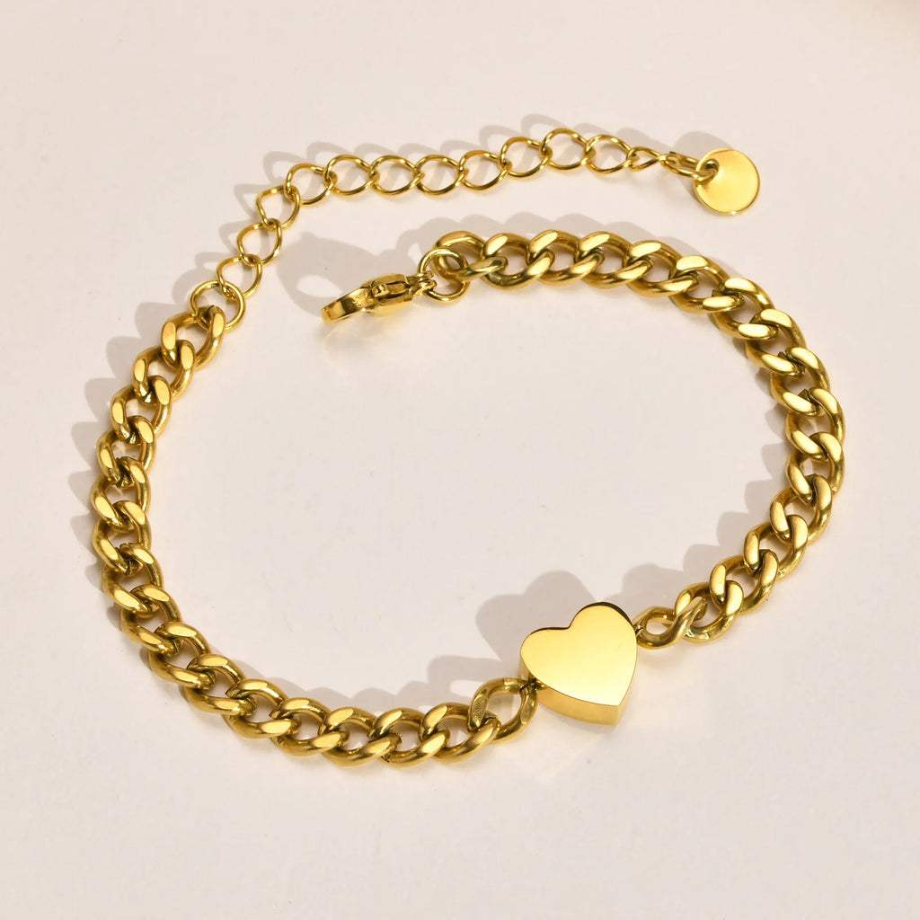 Miama Cuban Link Heart Bracelet, Stainless Steel Chain Wristband