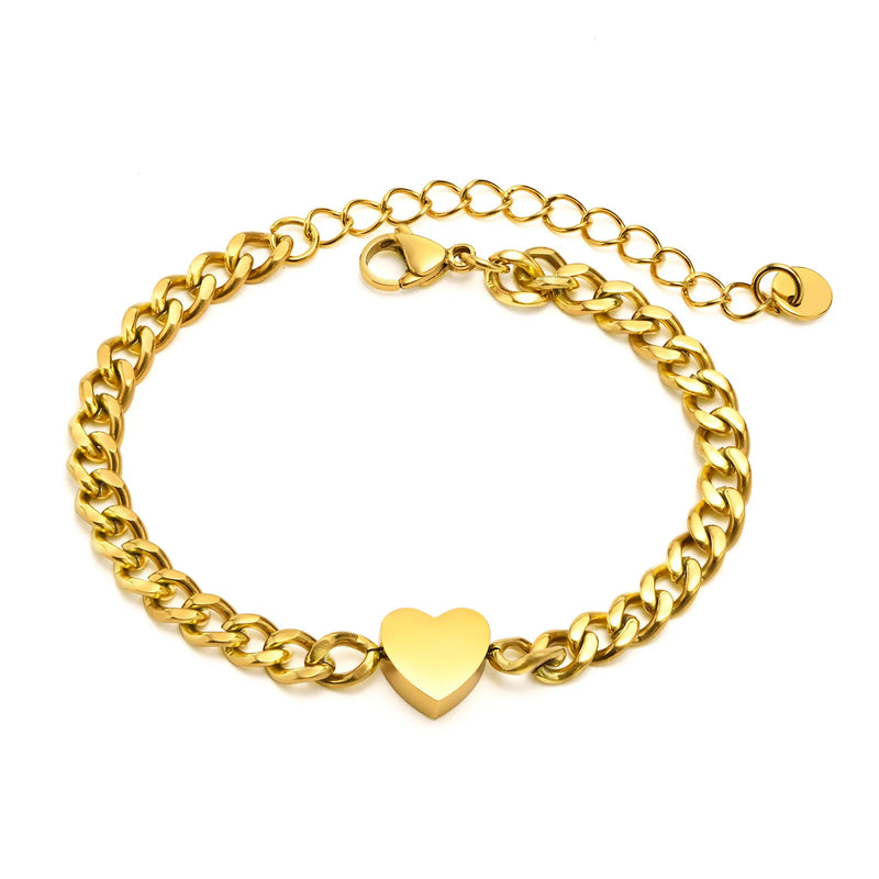 Miama Cuban Link Heart Bracelet, Stainless Steel Chain Wristband