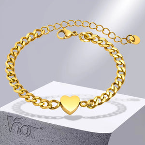 Miama Cuban Link Heart Bracelet, Stainless Steel Chain Wristband