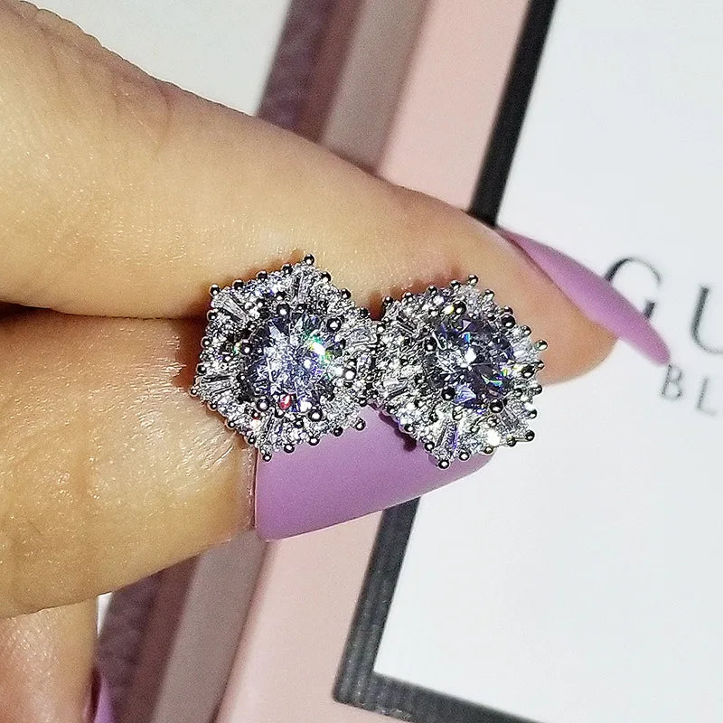 Vintage Hexagon Diamond Stud Earring 925 Sterling Silver Jewelry