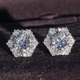 Vintage Hexagon Diamond Stud Earring 925 Sterling Silver Jewelry