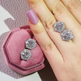 Vintage Hexagon Diamond Stud Earring 925 Sterling Silver Jewelry