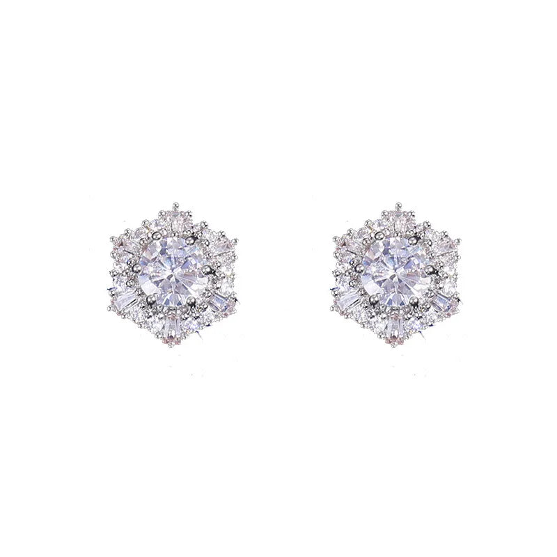 Vintage Hexagon Diamond Stud Earring 925 Sterling Silver Jewelry