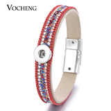 Vocheng Leather Bracelet Colorful Crystal Snap Jewelry