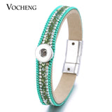 Vocheng Leather Bracelet Colorful Crystal Snap Jewelry