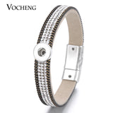 Vocheng Leather Bracelet Colorful Crystal Snap Jewelry
