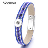 Vocheng Leather Bracelet Colorful Crystal Snap Jewelry