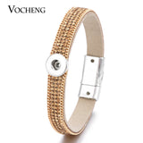 Vocheng Leather Bracelet Colorful Crystal Snap Jewelry