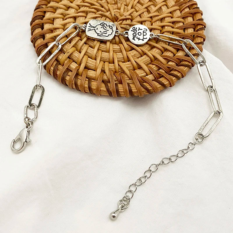 Silver Vintage Letter Bracelet for Girls