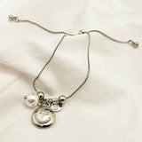 Pearl Smile Face Silver Charm Bracelet for Women