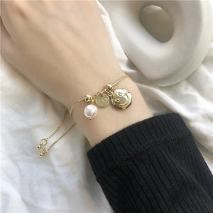 Pearl Smile Face Silver Charm Bracelet for Women