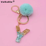 Voikukka 26 Resin Letters Pendant Plush Ball Keychain Bag Car Keyring