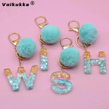 Voikukka 26 Resin Letters Pendant Plush Ball Keychain Bag Car Keyring