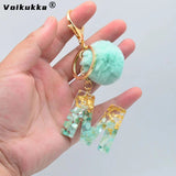 Voikukka 26 Resin Letters Pendant Plush Ball Keychain Bag Car Keyring