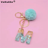 Voikukka 26 Resin Letters Pendant Plush Ball Keychain Bag Car Keyring