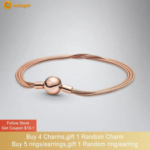 925 Silver Pink Snake Chain Bracelet for Women
