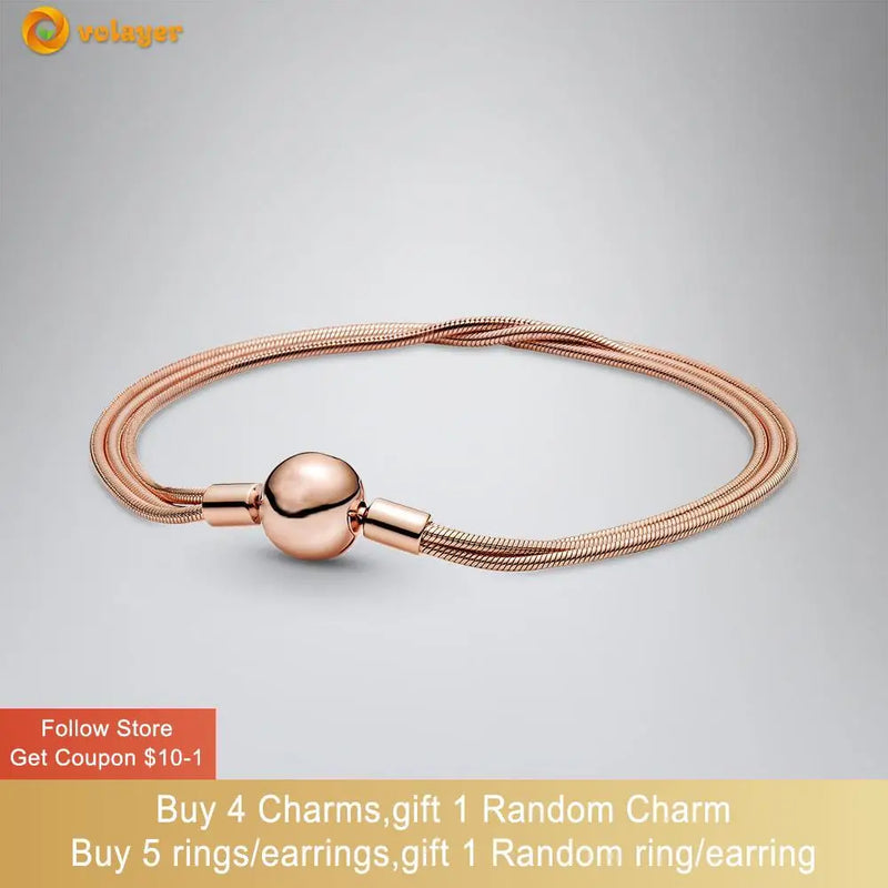 925 Silver Pink Snake Chain Bracelet for Women